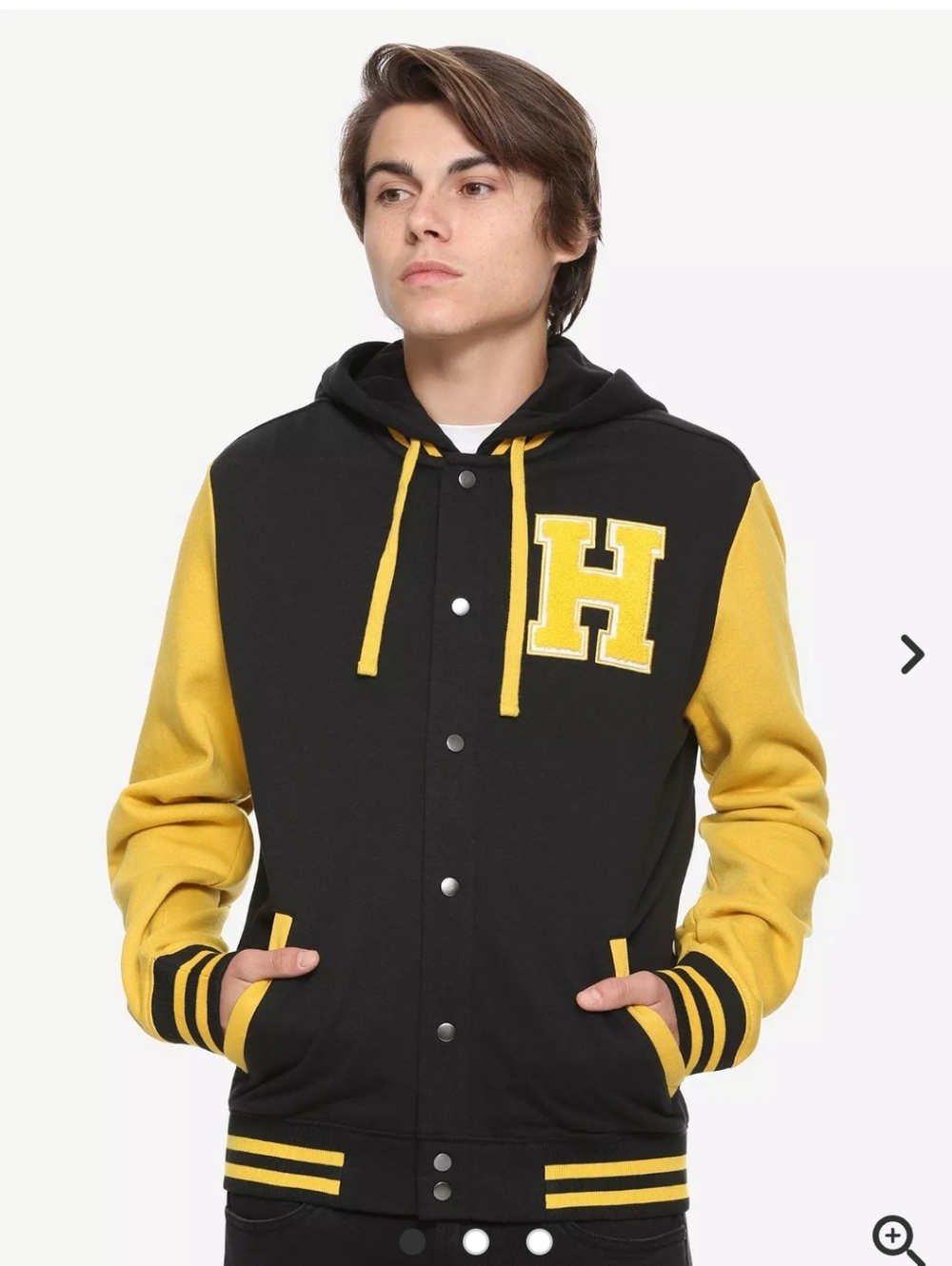 Harry Potter Hufflepuff Black & Yellow Varsity Hoodie Jacket In Large